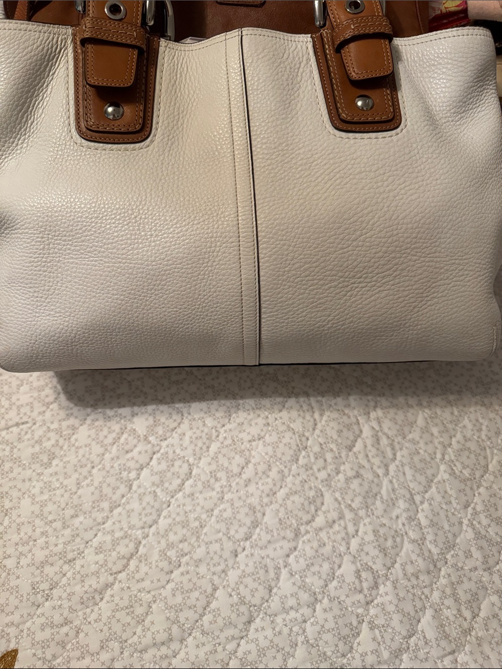 Coach SoHo Alex Pebbled Leather XL Satchel in Ivory and Tan - Picture 9 of 11
